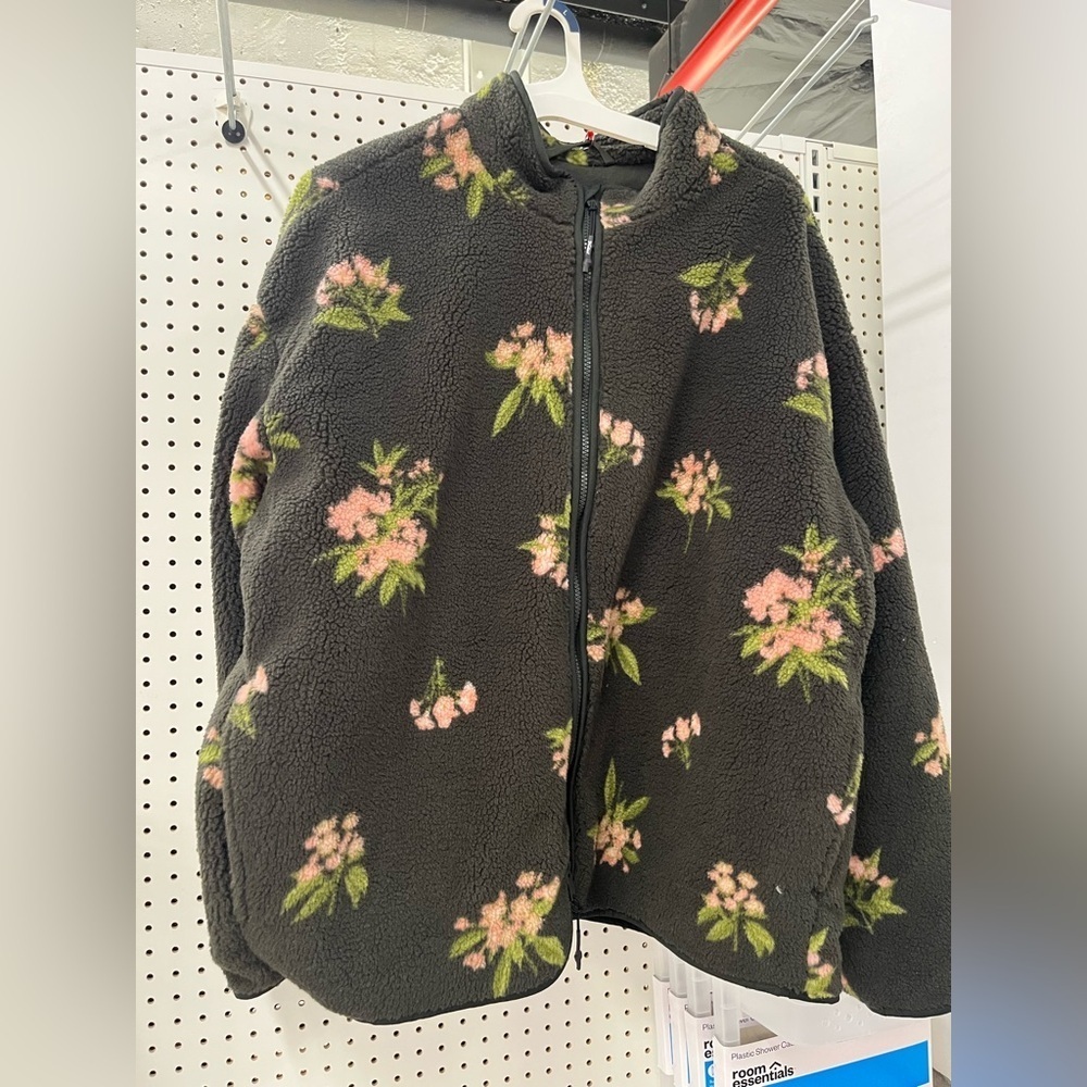 NWT Adult Floral Zip-Up Fleece Jacket - Woolrich x Target Olive Green - Picture 5 of 7
